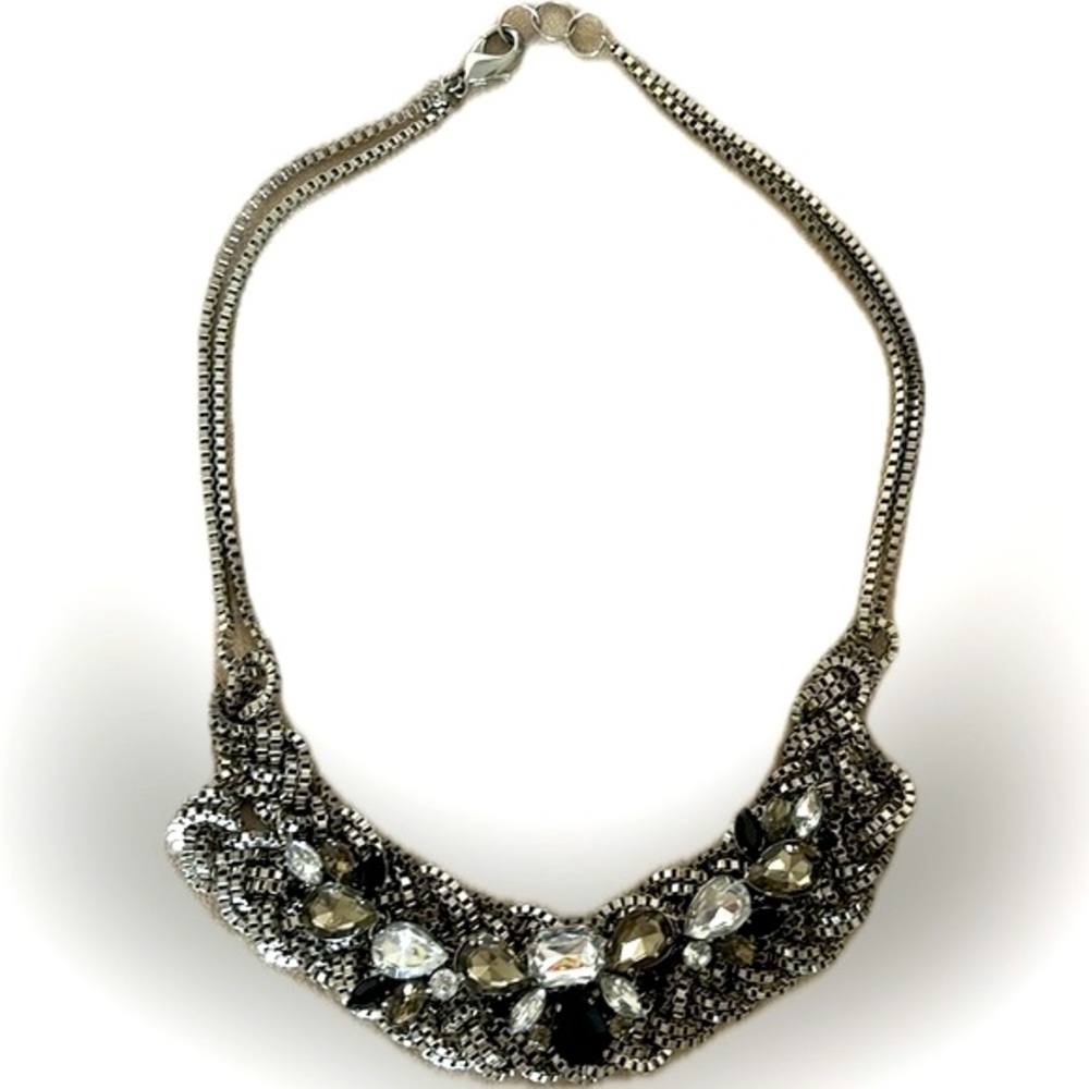 Banana Republic | clear and black glass metal statement necklace